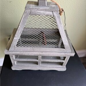 Gray Farmhouse Lantern with Mesh Accents